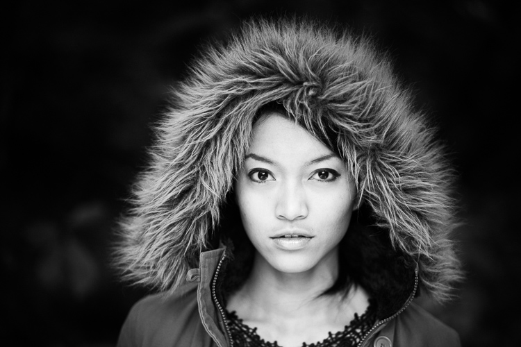 Black and white portrait with contrast adjustment