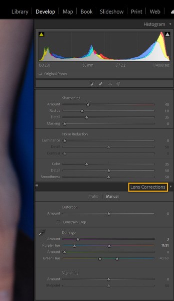 The Lightroom Lens Corrections panel
